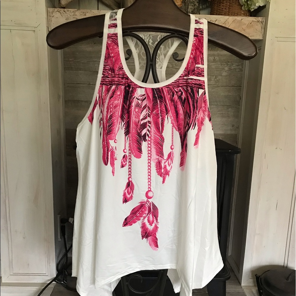 NWOT Racerback Tank with Feather Design